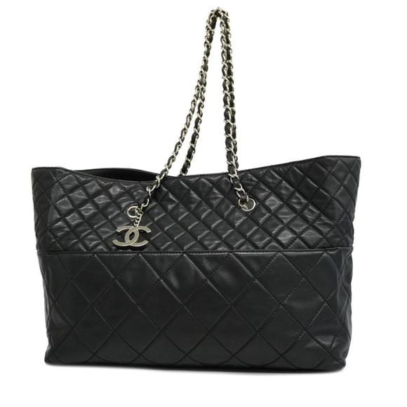 CHANEL Handbags - CHANEL Tote Bag Matelasse Chain Shoulder Lambskin Black Silver Hardware Women's